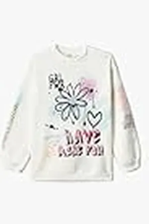 Koton Sweatshirt voor meisjes, graffiti-thema, bloemenprint, lange puffermouwen, ronde hals, , 5-6 jaar