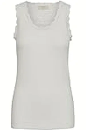 Cream Vanessa top voor dames, mouwloze blousetop, kant, ronde hals, top, casual shirt, kanten blouse, , L