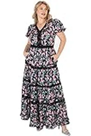 Lovedrobe Dames dames plus size zomerjurk curve gepofte korte mouw maxi v-hals bloemen bloemen kant cocktail A-lijn, , 52