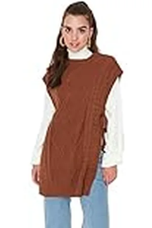 Trendyol Vrouwen Ronde hals Unikleuren Regular Trui Vest Sweater, Brown, 36-38, , 36/38 NL
