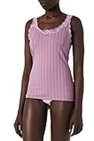 Calida Etude Toujours Tanktop voor dames, met Swiss+Cotton keurmerk, elegante krijtstreep look en delicate kant op de hals, , 40-42