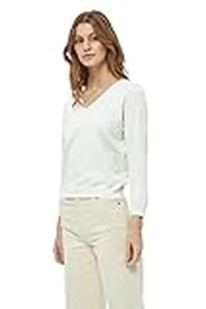 Minus Milla gebreide trui met V-hals en 3/4 mouwen | Witte truien voor dames UK | Lente dames truien | Maat XS