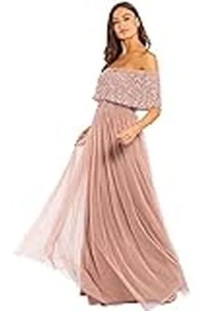 Maya Deluxe Misty Green Bardot verfraaide maxi-jurk voor dames, bruidsmeisje, , 42