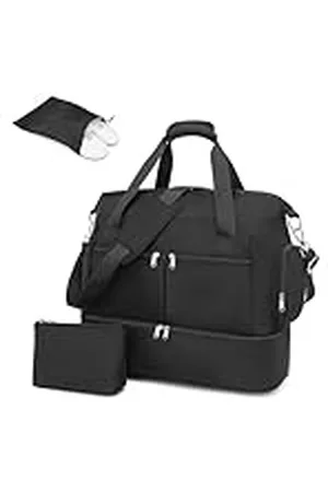 Kono Reistas 32L Waterbestendige Sporttas met Schoenencompartiment Toilettas Afneembare Schouderriem Lichtgewicht Reistas Bagage Weekendtas met Trolley Sleeve (Zwart)