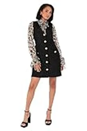 Lovedrobe Dames Mini Jurk Dames Mouwloos V-hals Pinafore Rose Bloemen Jacquard Goud Knoopzakken Smart Casual Kantoorkleding, 48, , 48