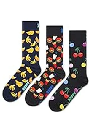 Happy Socks Set van 3 paar sokken met fruit en hamburger print - leuke sokken van biologisch katoen voor dames en heren