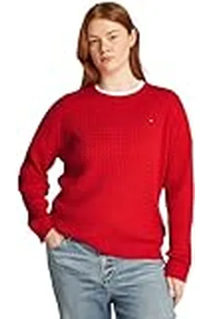 Tommy Hilfiger Dames CRV CO CABLE C-NK LS SWEATER WW0WW46080, rood, 50, , 50