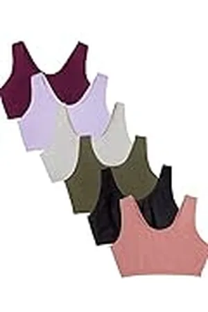 Fruit Of The Loom Dames Built Up Tank Style Voordeelverpakking Sportbeha, ondoorzichtig, zwart/Heather Grey/Olive/Paars/Dusk, 95 (6 stuks), , 42