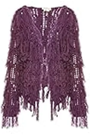 Ebeeza Dames handgemaakte gehaakte halslijn 100% acryl gebreide trui paars maat M/L, , M