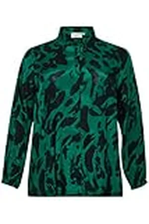 Kaffe Plus-Size T-shirt voor dames, button up regular fit, bedrukt met lange mouwen, Zwart/Aventurijn Leo, 40 Groten mate