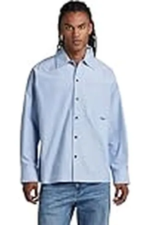 G-Star RAW Heren Boxy Fit Long Sleeve Shirt, Multicolor (Deep Wave/White Oxford 7665-D858), M, , M