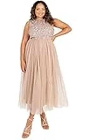 Maya Deluxe Vrouwen Midaxi Jurk Dames Mouwloze Pailletten Hoge Empire Taille Tule Versierd voor Bruiloft Gast Bal Bruidsmeisje, , 38