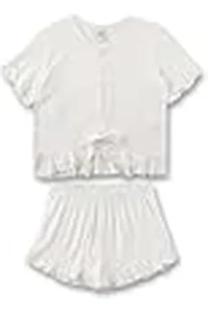 Sanetta Tieners meisjespyjama kort shorty ruches knoopsluiting modal, , 128 cm