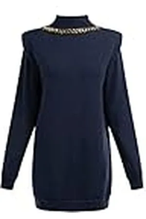 Faina Gebreide damesjurk 11025380-FA01, marineblauw, XL/XXL, , XL/XXL