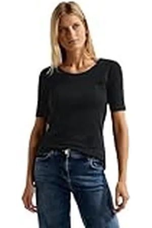 CECIL Dames Style Lena Basic T-shirt Katoen, Zwart nieuw, XS