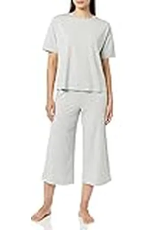 Amazon Dames gebreide jersey pyjamaset (verkrijgbaar in grote maten), grijs gemêleerd, L