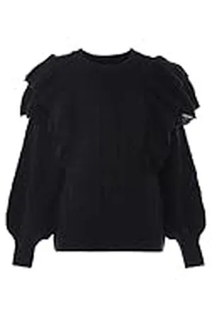 Faina Dames gebreide trui met ronde hals en ballonmouwen en ruches maat XL/XXL, , XL