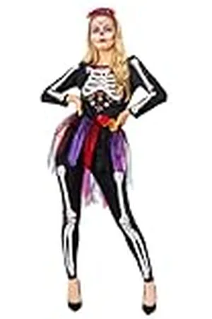 Amscan 9914953 - Dames Dag van de Doden Skelet Volwassenen Halloween Fancy Dress Kostuum Maat: 12-14, Meerkleurig, 12-14