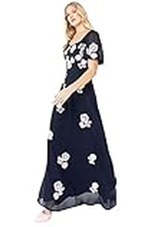 Maya Deluxe Maxi-jurk voor dames, bloemenversierd, korte mouwen, maxi-jurk, bruiloftsgast, bruidsmeisje, avond, balbal, , 42