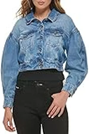 DKNY Ls Puff Button Front Cropped Denim Jas Dames, , XXS