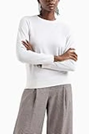 Armani Exchange Dames geribbelde manchetten, ronde hals, geborduurd logo sweater, , S
