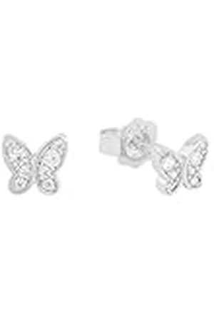 QS by s.Oliver Oorbellen 925 sterling zilveren meisjes kindersieraden, met zirkonia synth., 0,5 cm, zilver, vlinder, Wordt geleverd in sieraden geschenkverpakking, 9233199
