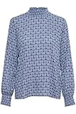 Kaffe Dames T-shirt met lange mouwen, bedrukt, met frille-hals, Grapemist/Midnight Print, 32