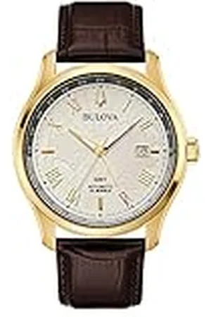 BULOVA Heren analoog automatisch horloge met leren armband 97B210, , Riemen.