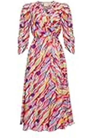 Swing Meerkleurige midi-jurk Trinity met meerlaagse omslag, mouwen 3/4, maat 42, Meerkleurig, 42