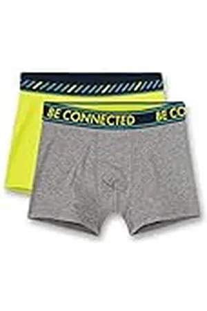 Sanetta Jongens Elite Grey Mel. Hipshorts dubbelpak melange en citroengroen met eltische geweven band, , 152