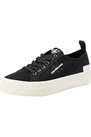 Calvin Klein Jeans Dames Bold Vulc FLATF Low LACE Mix MTL Sneakers, Zwart/Creamy White, 3.5 UK, , 36.5 EU