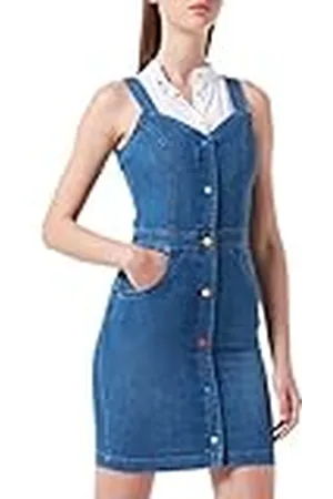 Moschino Denim damesjurk met veelkleurige drukknoopknopen, , 40