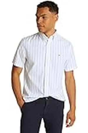 Tommy Hilfiger Heren FLEX POPLIN STP SHIRT S/S MW0MW37551 S/S Shirt, blauw, M, , M