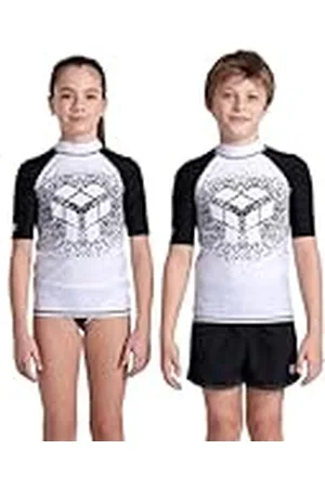Arena Graphic Anti-UV T-shirt met korte mouwen voor kinderen, Wit-zwart, 14-15 Jaar