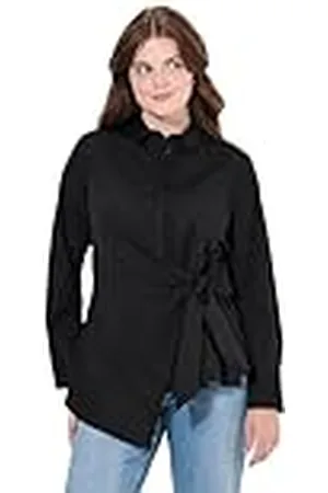 Ulla Popken Grote maten grote maten plus size blouse, gedrapeerd, hemdkraag, lange mouwen, biologisch katoen, , 54-56