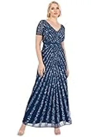 Maya Deluxe Dames Maxi dames verfraaid pailletten lange korte mouw V-hals hoge imperium taille gesneden glanzende prom bruiloft bruidsmeisje jurk maat 16, , 42