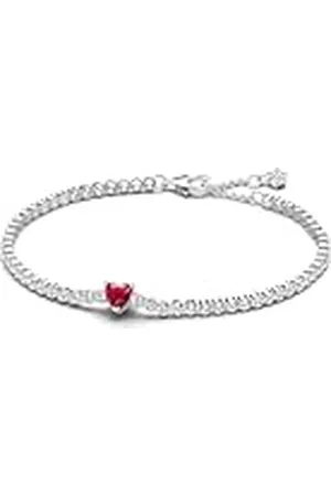 PANDORA Timeless Rotes Funkelndes Herz Tennisarmband aus Sterling-Silber mit rotem künstlichen Kristall, Timeless Kollektion, 18cm, 590041C02-18