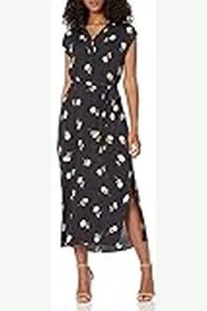 Billabong Dames mooie manieren knop voorkant midi jurk casual, Zwart Bloemetje, M