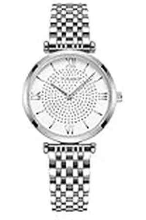 Basfur Polshorloge voor dames, professionele stijl, analoog kwartshorloge voor dames, met roestvrijstalen armband, Zilverband/witte wijzerplaat, Modern