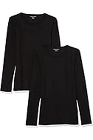 Amazon Dames Slim-Fit Layering Lange Mouw Gebreide Rib Ronde Hals (Verkrijgbaar in Grote Maat), Pack van 2, , XS