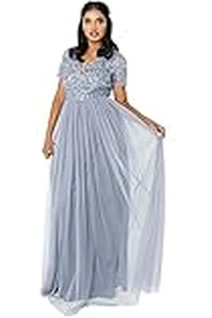 Maya Deluxe Damesjurk voor bruiloftsgast, grote maten, Empire hoge taille, pailletten, korte mouwen, avondbruidsmeisje, , 36