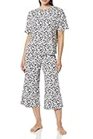 Amazon Dames gebreide jersey pyjamaset (verkrijgbaar in grote maten), marineblauw silhouet bloemen, XXS
