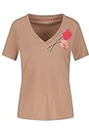 Taifun Dames T-shirt met borduurwerk GOTS korte mouwen T-shirt korte mouwen ronde hals korte mouwen effen kleur, floral, , 36