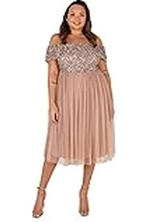 Maya Deluxe Vrouwen dames bardot jurken midi hoge rijk taille pailletten verfraaid formele avond voor bruiloft gast bruidsmeisje, , 42