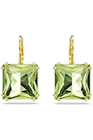 Swarovski Millenia Oorhangers, Square Slijpvorm, Groen, Goudkleurige Toplaag