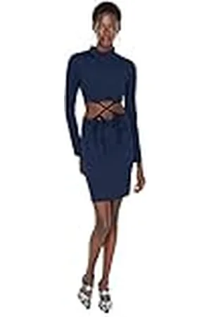 Trendyol Dames Woman Mini Bodycon hoogsluitende kraag gebreide jurk, , 38