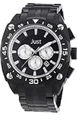 Excellanc Just Watches herenhorloge XL analoog kwarts roestvrij staal 48-STG2373BK-SL, , Riemen.