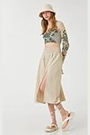 Koton Dames Cotton Gimped Slit Maxi Rok, , 40