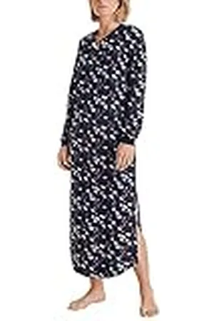 Calida Midnight Mushrooms nachthemd met lange mouwen voor dames, lengte 130 cm, van 100% dik katoen, , 44-46