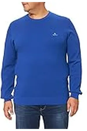 GANT Pullover met lange mouwen ronde hals logo borduurwerk rookblauw, , XS